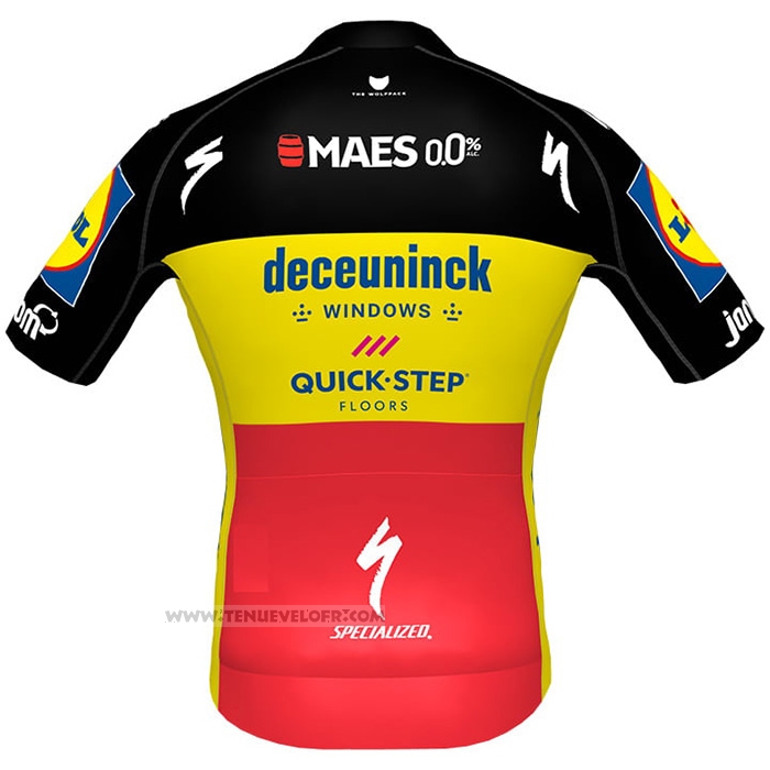 2021 Maillot Cyclisme Deceuninck Quick Step Noir Jaune Rouge Manches Courtes et Cuissard